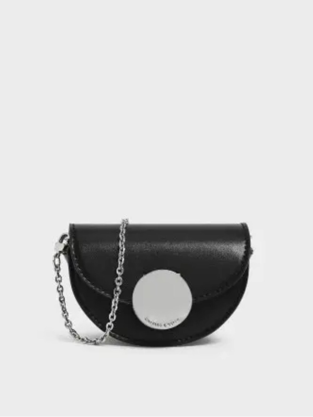 Charles & Keith Black Half-Moon Crossbody Bag with Silver Accent